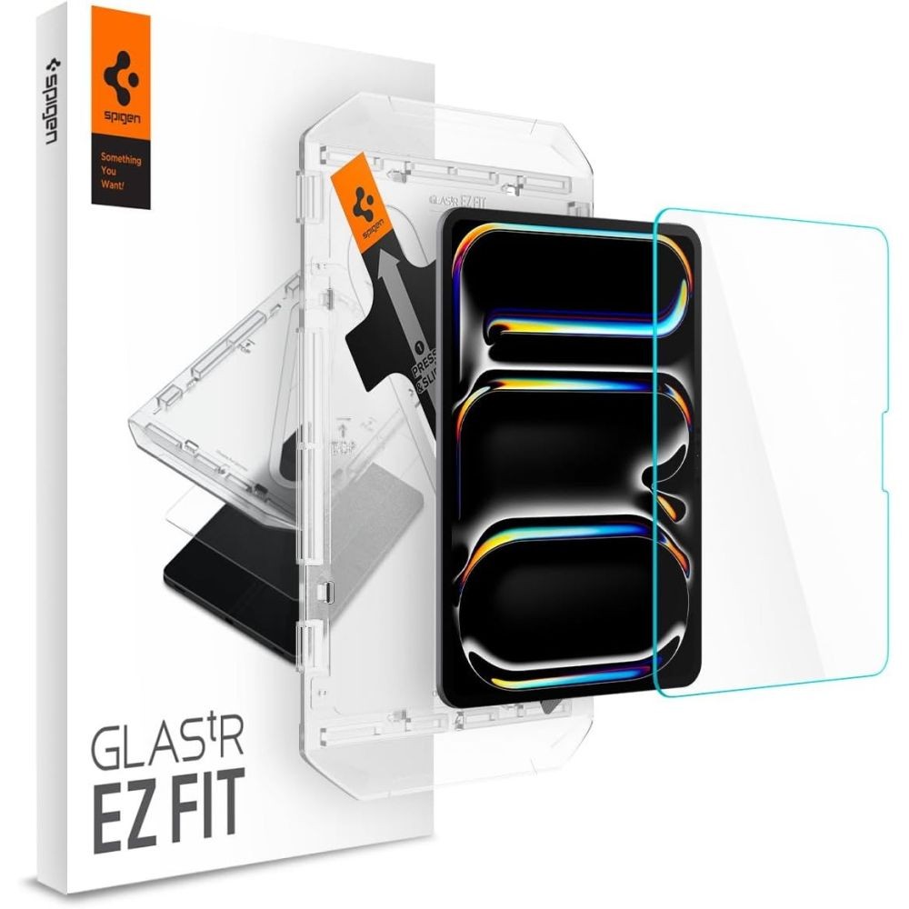 Apsauginis stiklas "Spigen Glas.Tr ”EZ FIT” su montavimo rėmeliu planšetei iPad Pro 11 5 / 2024