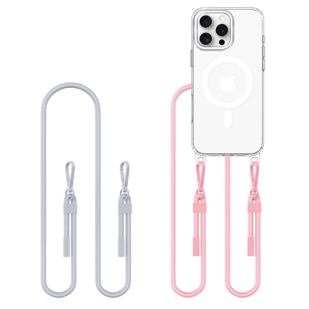 Skaidrus dėklas su dirželiais "Tech-Protect Flexair Chain Grey & Pink" skirtas Apple iPhone 16 Pro 