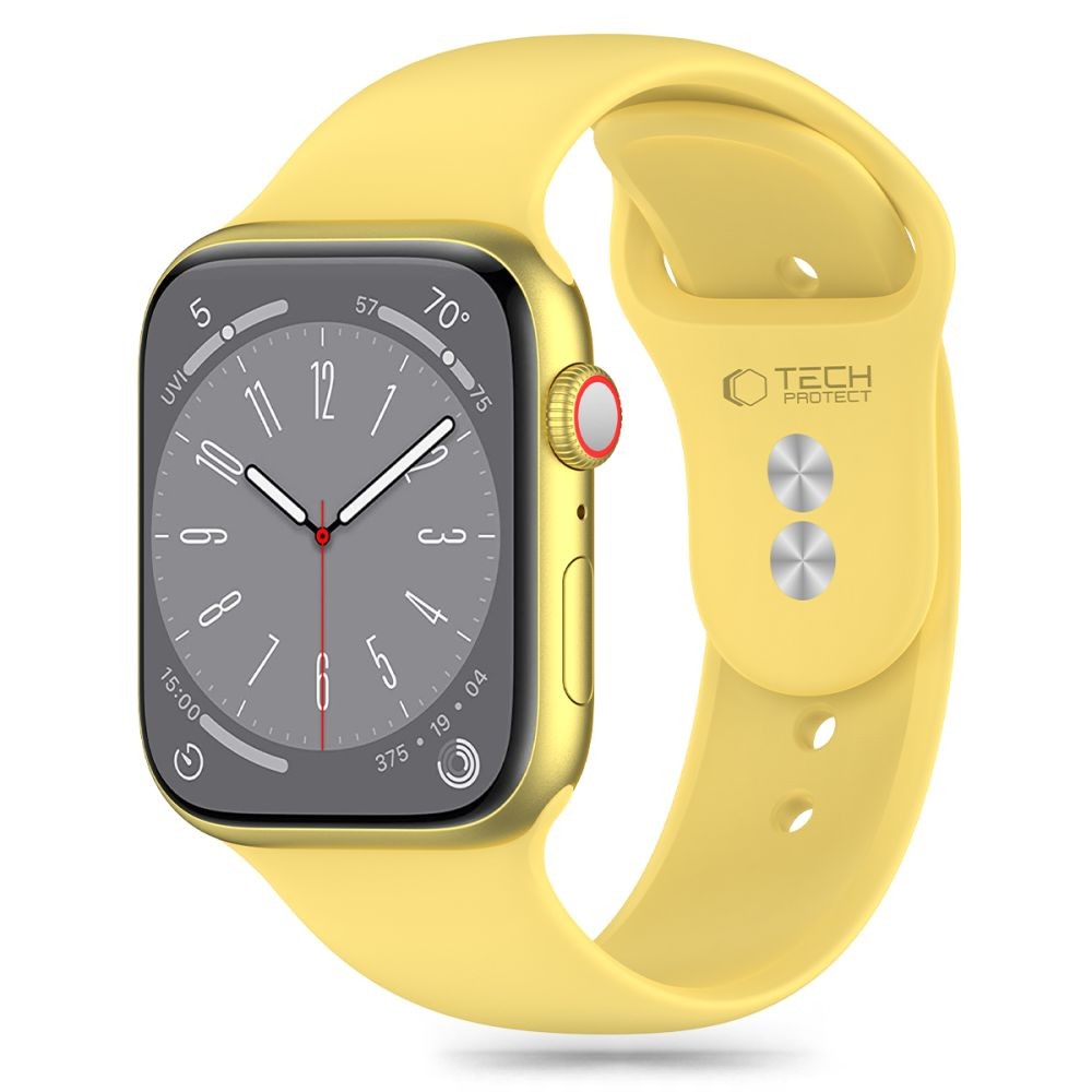 Geltonos spalvos apyrankė "Tech-Protect Silicone" laikrodžiui Apple Watch 4 / 5 / 6 / 7 / 8 / 9 / 10 / SE (38 / 40 / 41/ 42 MM)