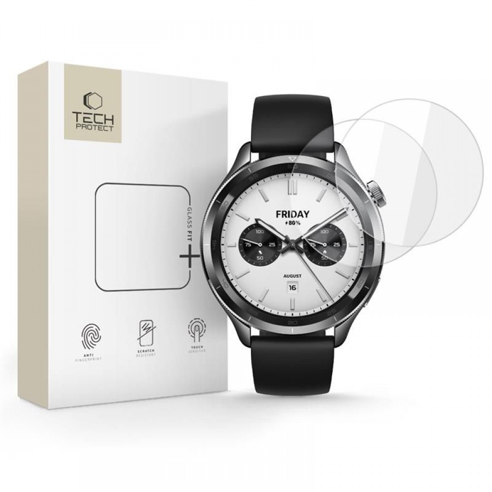 Apsauginis stiklas juodais krašteliais "Tech-Protect Glass Fit+" (2-vnt.) laikrodžiui Xiaomi Watch S4
