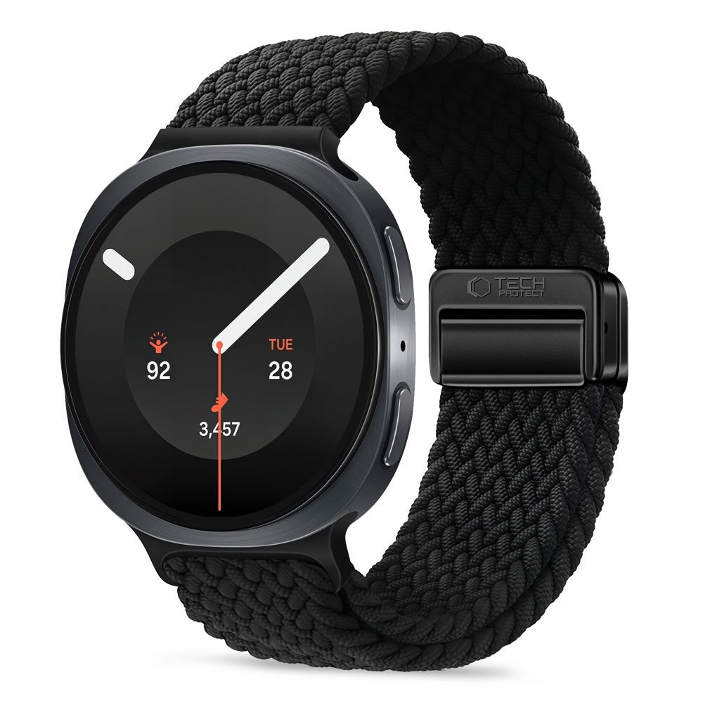 Juodas tekstilinis dirželis Tech-Protect Nylonmag laikrodžiui Samsung Galaxy Watch 8 / 9 / CLASSIC (40 / 44 / 46 MM)