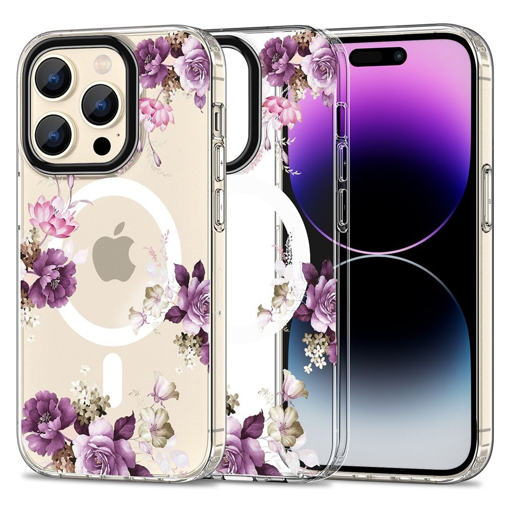 Skaidrus gėlėtas dėklas "Tech-Protect Magmood Magsafe Spring Floral" telefonui iPhone 15 Pro