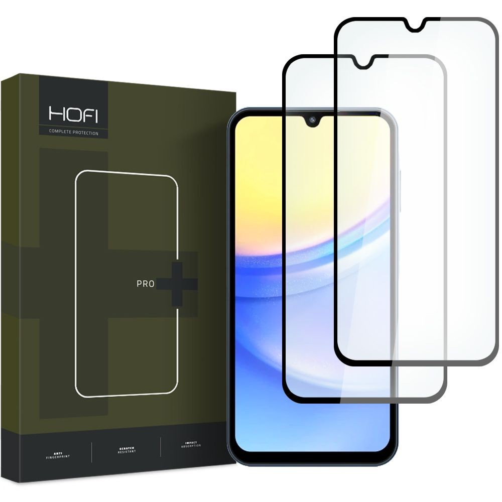 Apsauginis grūdintas stiklas juodais krašteliais Hofi Glass Pro+ (2vnt.) telefonui Samsung Galaxy A15 4G / 5G / A25 5G 