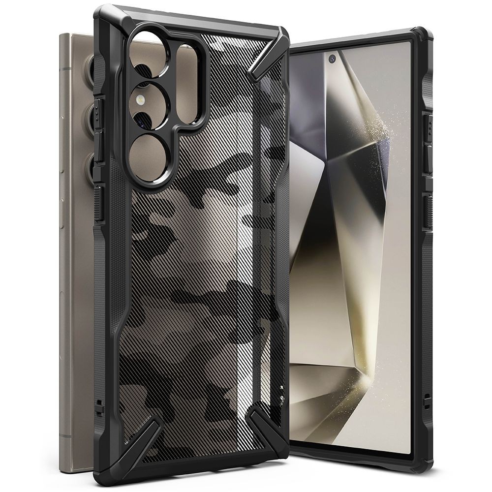 Juodais tvirtais kraštais dėklas "Ringke Fusion X Camo" telefonui Samsung Galaxy S24 Ultra