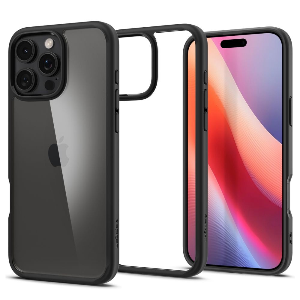 Itin tvirtas skaidrus dėklas juodais kraštais "Spigen Ultra Hybrid" telefonui Apple iPhone 16 Pro