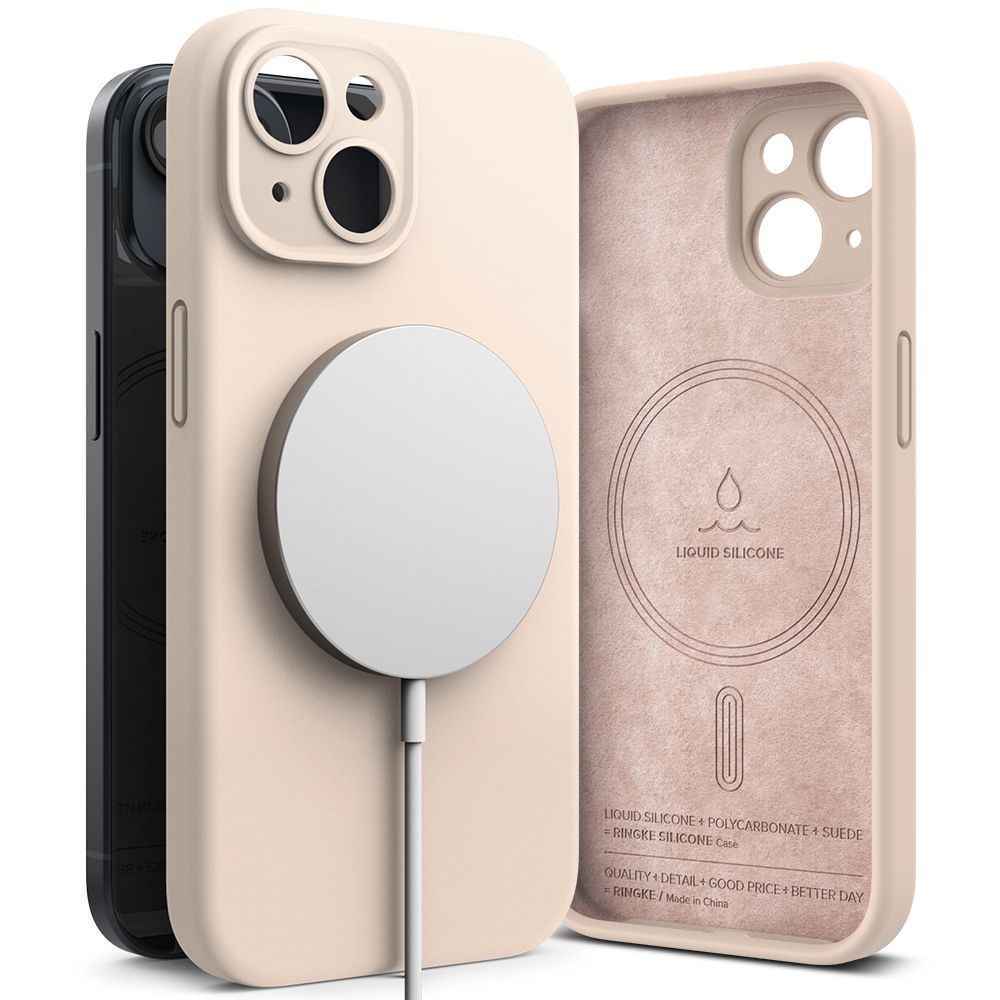 Rožinio smėlio spalvos dėklas "Ringke Silicone Magnetic Magsafe" telefonui iPhone 15