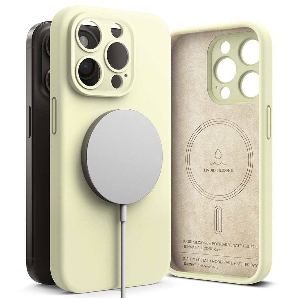 Citrinos spalvos dėklas "Ringke Silicone Magnetic Magsafe" telefonui iPhone 15 Pro Max