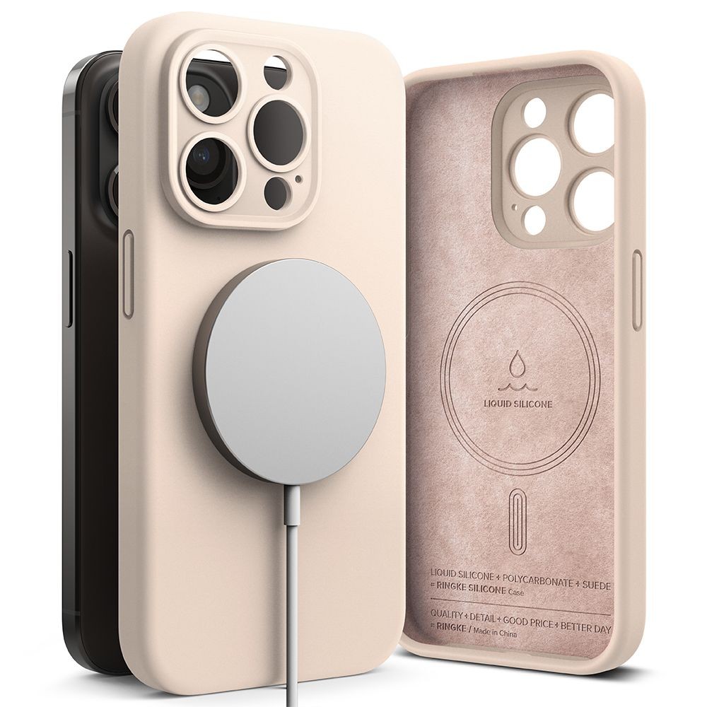 Rožinio smėlio spalvos dėklas "Ringke Silicone Magnetic Magsafe" telefonui iPhone 15 Pro Max