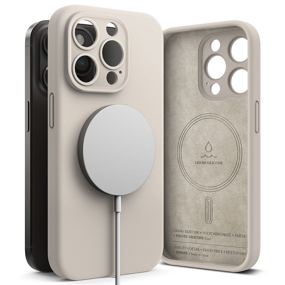 Akmens spalvos dėklas "Ringke Silicone Magnetic Magsafe" telefonui iPhone 15 Pro Max
