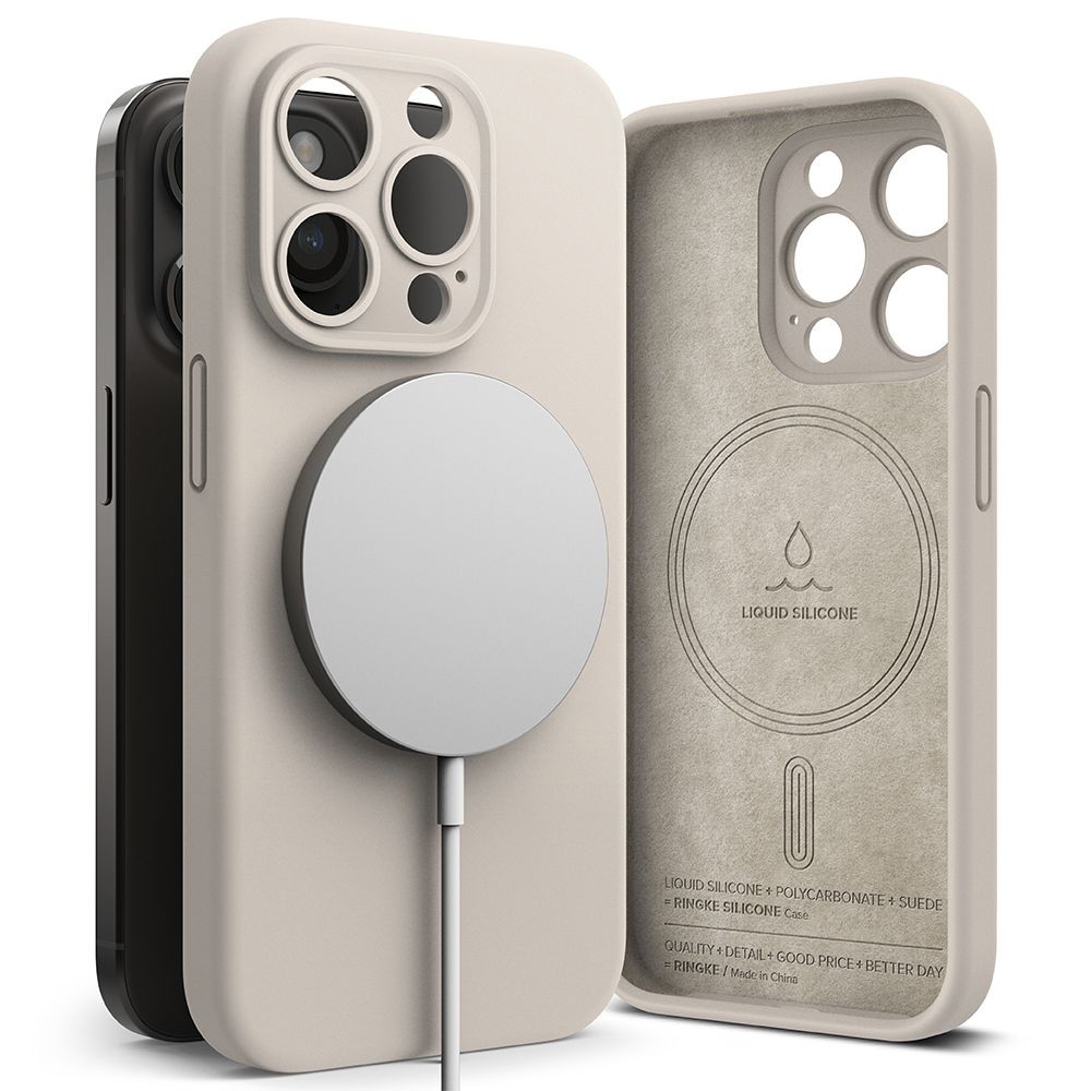 Akmens spalvos dėklas "Ringke Silicone Magnetic Magsafe" telefonui iPhone 15 Pro