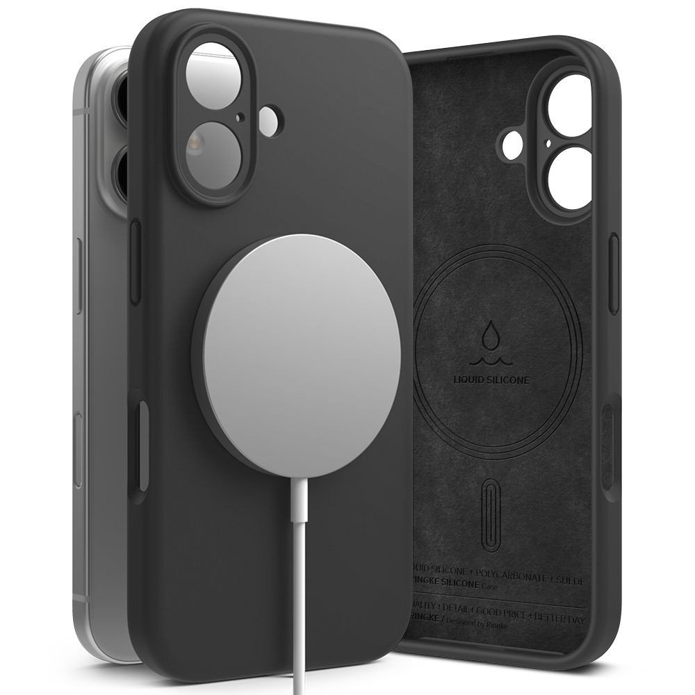 Juodas dėklas "Ringke Silicone Magnetic Magsafe" telefonui Apple iPhone 16