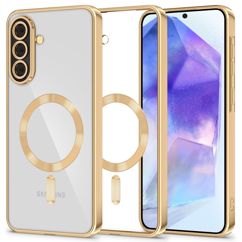 Skaidrus dėklas su satino auksinėmis detalėmis "Tech-Protect Magflex Magsafe" telefonui Samsung Galaxy A56 5G