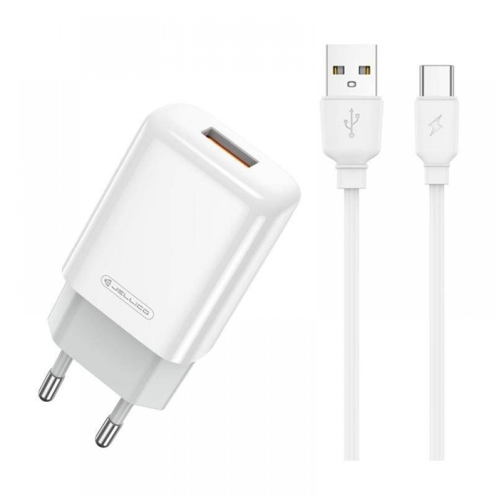 Pakrovėjas-įkroviklis buitinis Jellico EU01 2.4A USB + Type-C baltas