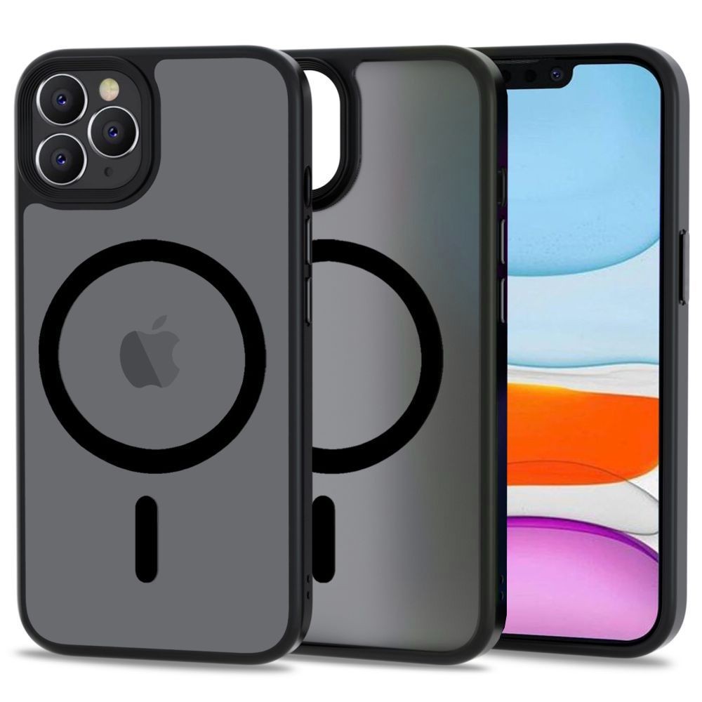 Permatomas/matinis dėklas juodais krašteliais "Tech-Protect Magmat Magsafe" telefonui iPhone 11 Pro Max