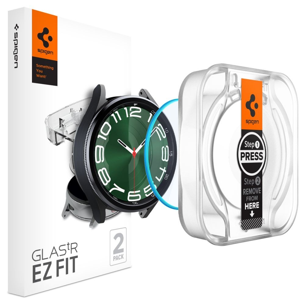 Apsauginis stiklas "Spigen Glas.Tr ”EZ-FIT” (2-vnt) su montavymo rėmeliu laikrodžiui Galaxy Watch 6 Classic (47 MM)