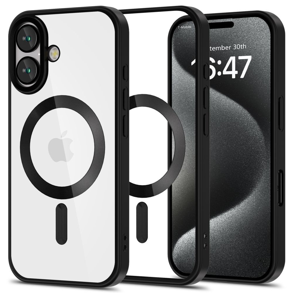 Skaidrus dėklas su satino juodomis detalėmis "Tech-Protect Magflex Magsafe" telefonui iPhone 16 