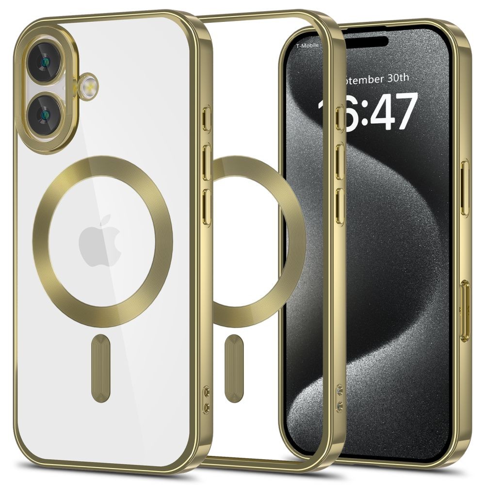 Skaidrus dėklas su satino auksinėmis detalėmis "Tech-Protect Magflex Magsafe" telefonui Apple iPhone 16