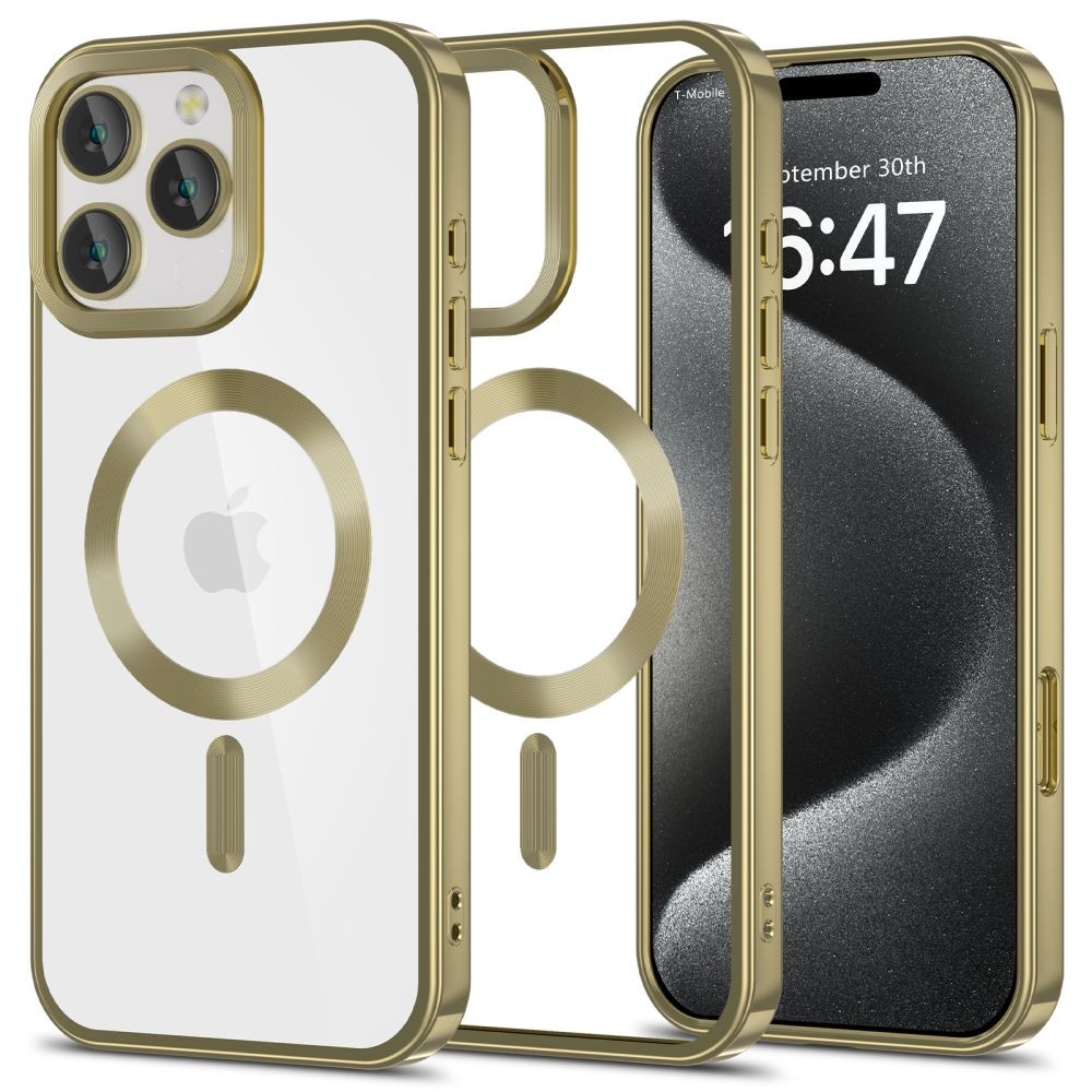 Skaidrus dėklas su satino auksinėmis detalėmis "Tech-Protect Magflex Magsafe" telefonui Apple iPhone 16 Pro