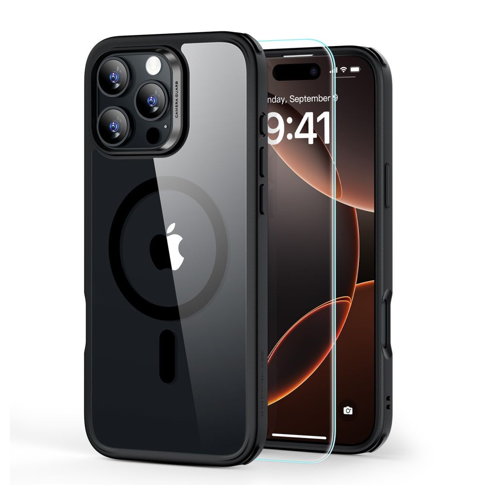 Skaidrus dėklas juodais kraštais + stikliukas "ESR Classic Hibrid Halolock Magsafe & Tempered Glass" telefonui Apple iPhone 16 Pro