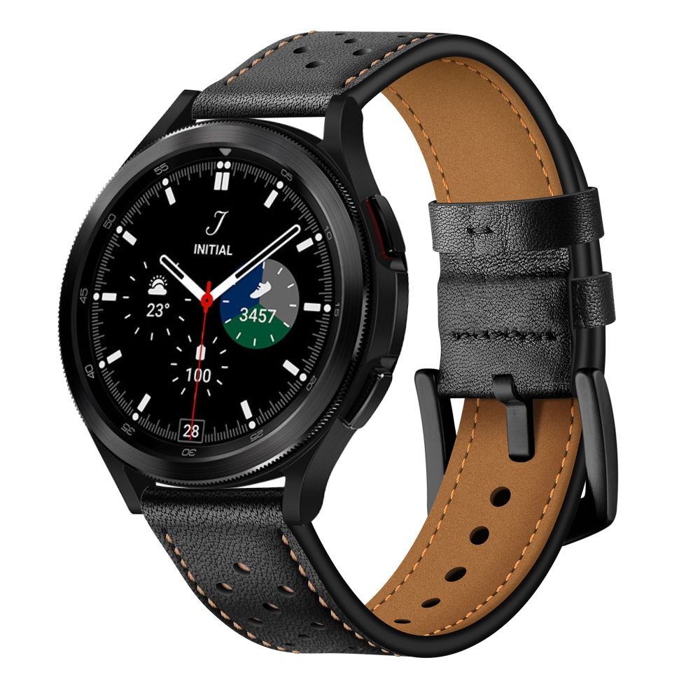 Tamsiai ruda/juoda apyrankė "Tech-Protect Leather" laikrodžiui Samsung Galaxy Watch 4 / 5 / 5 PRO / 6 (40 / 42 / 44 / 45 / 46 MM) 