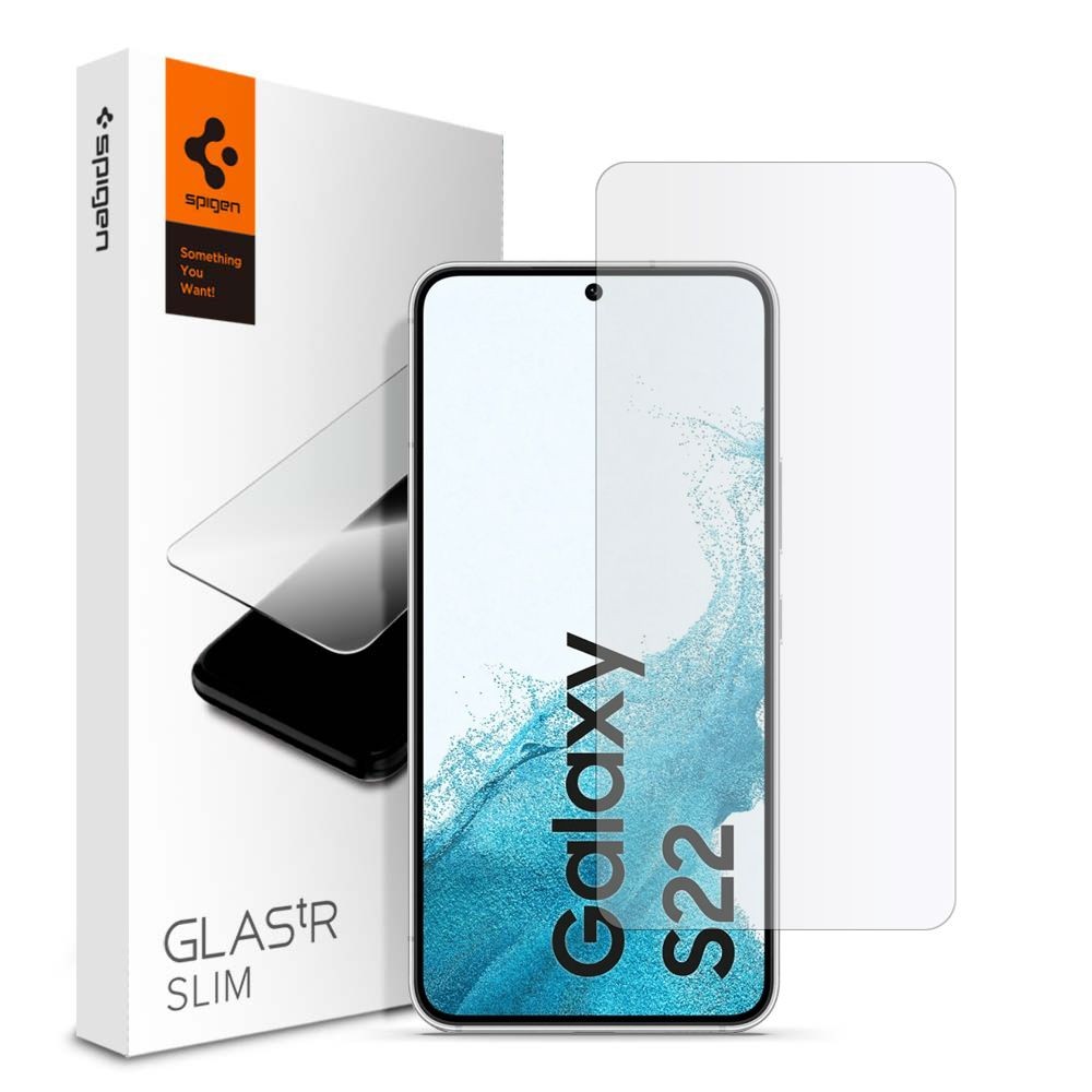 Skaidrus apsauginis grūdintas stiklas Spigen "Glas.Tr Slim" telefonui Samsung Galaxy S22 