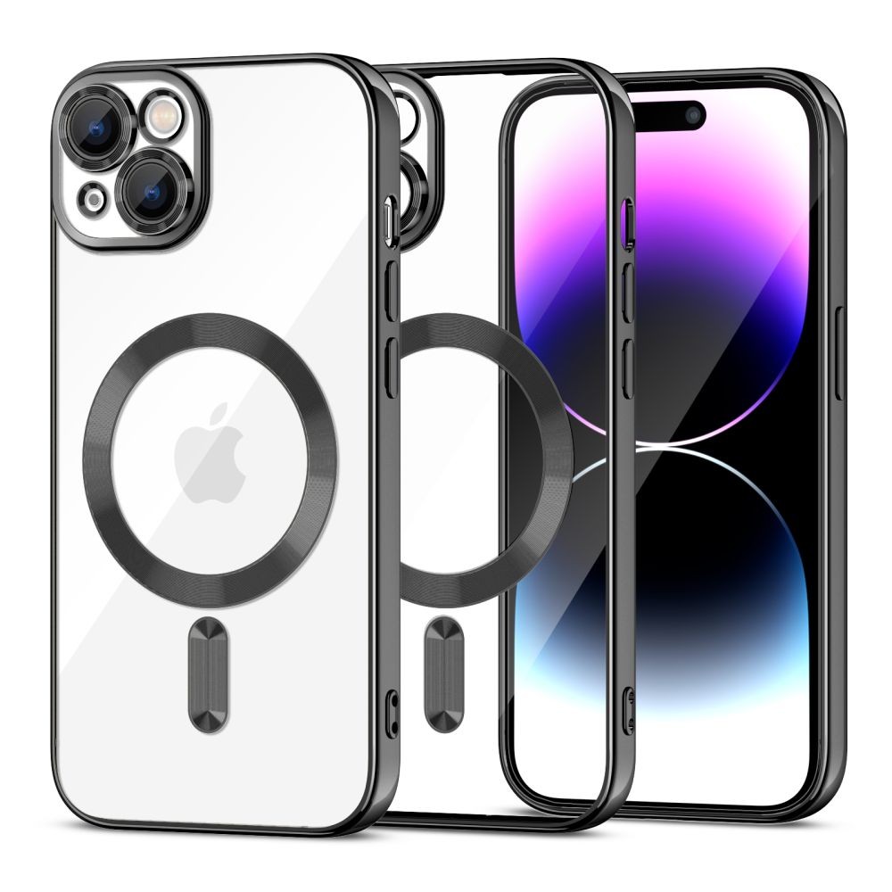 Skaidrus dėklas su juodomis detalėmis "Tech-Protect Magshine Magsafe" telefonui iPhone 15