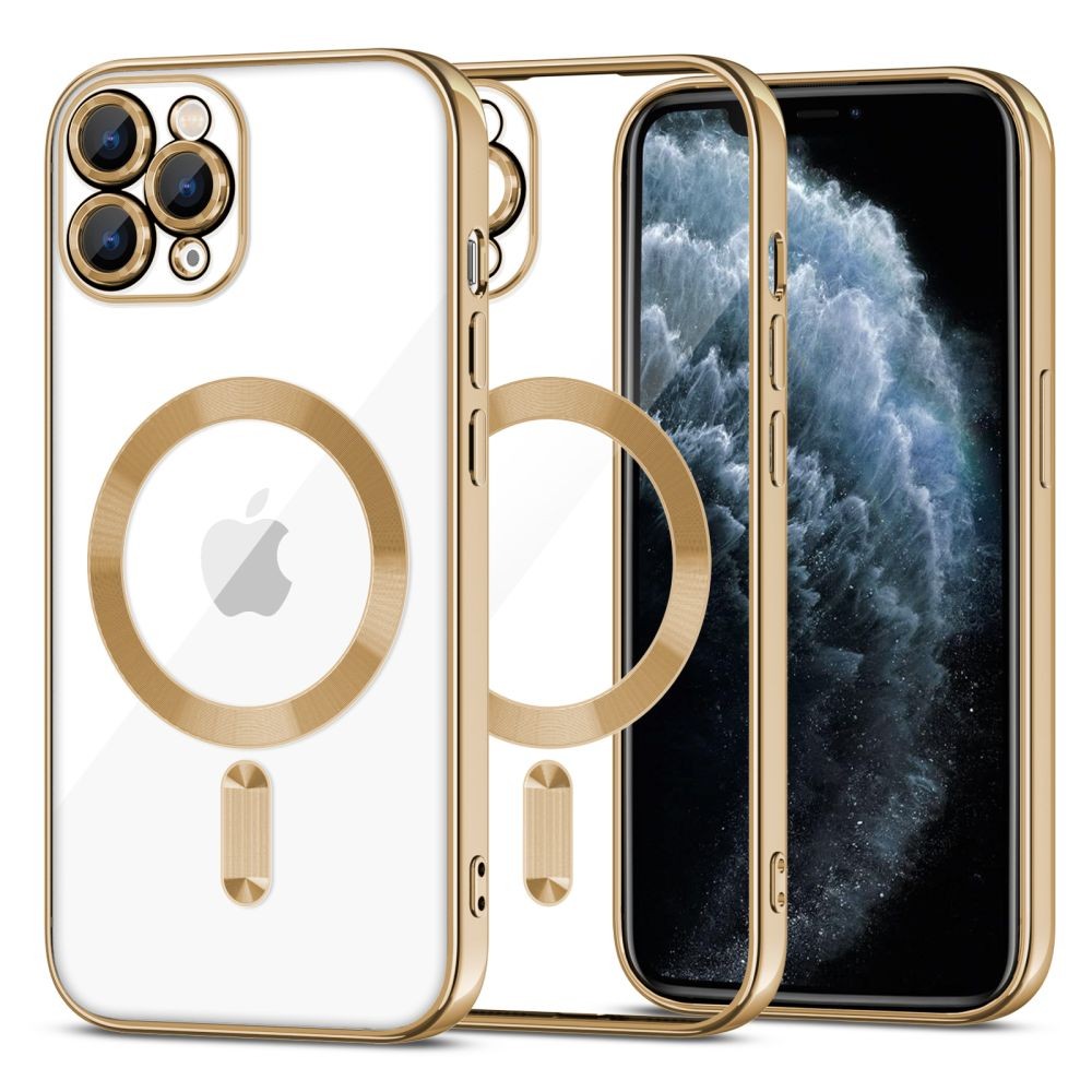 Skaidrus dėklas su auksinėmis detalėmis "Tech-Protect Magshine Magsafe" telefonui iPhone 11 Pro