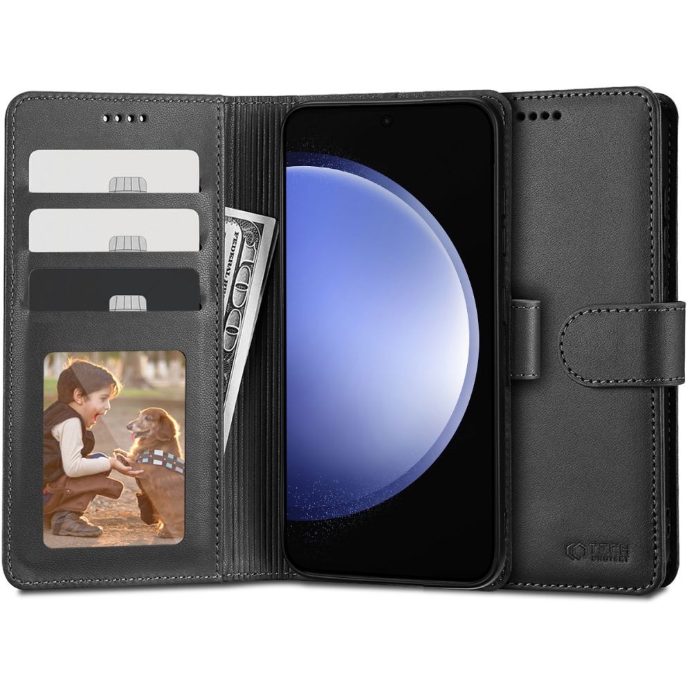 Juodas atverčiamas dėklas "Tech-Protect Wallet" telefonui Samsung Galaxy S23 FE