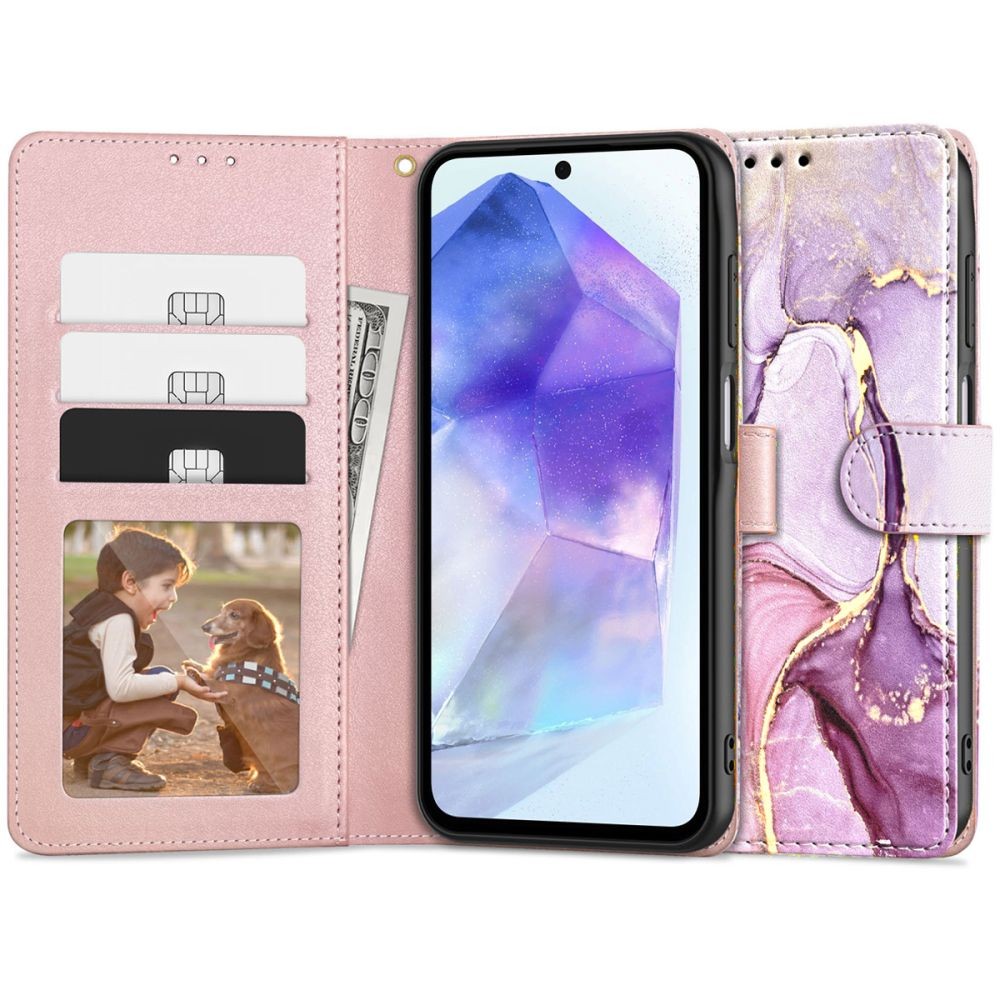 Marmurinis atverčiamas dėklas "Tech-Protect Wallet Marble" telefonui Samsung Galaxy A55 5G