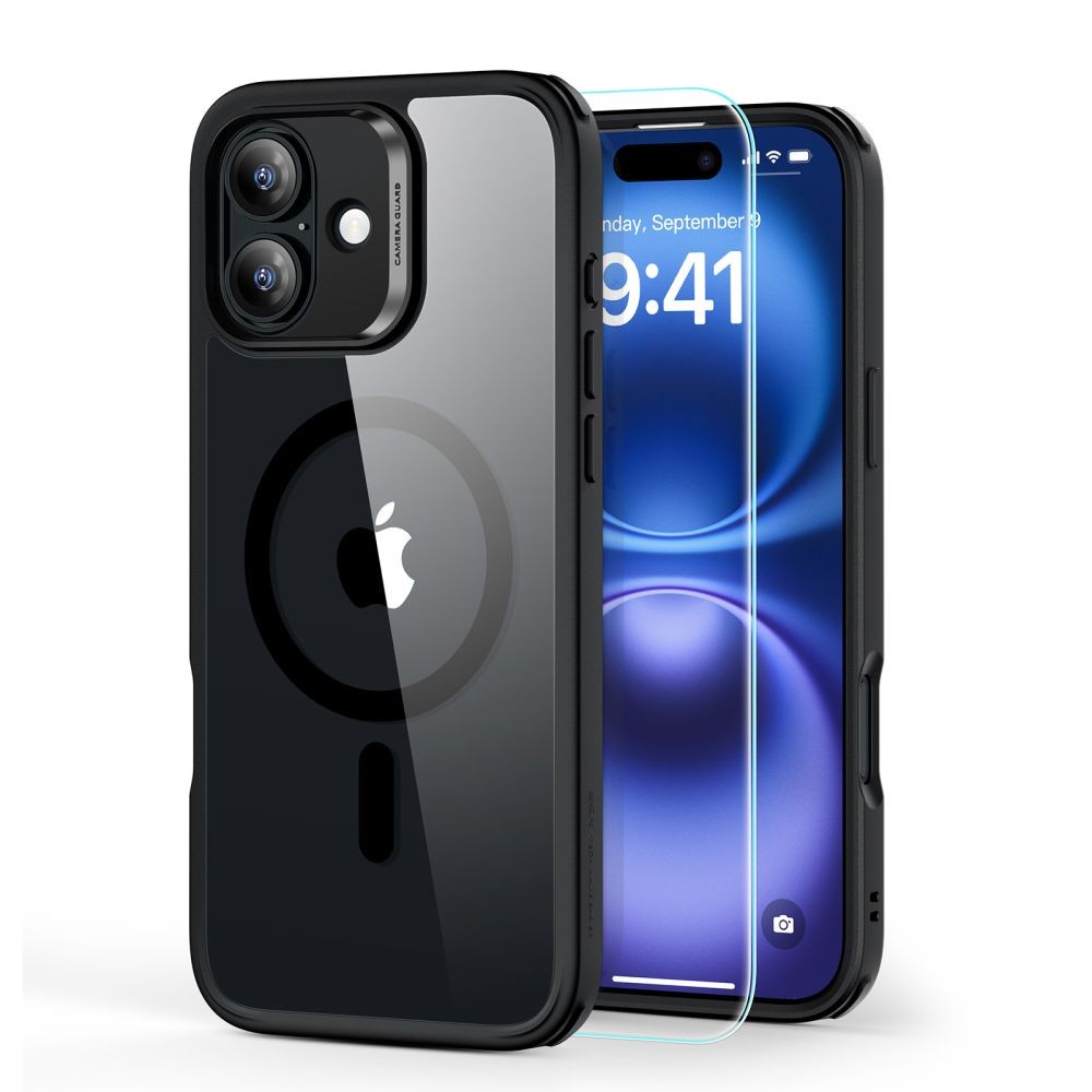 Skaidrus dėklas juodais kraštais + stikliukas "ESR Classic Hibrid Halolock Magsafe & Tempered Glass" telefonui Apple iPhone 16 Plus