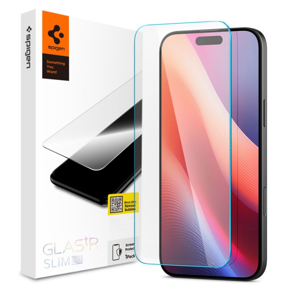 Skaidrus apsauginis grūdintas stiklas "Spigen Glas.Tr Slim" telefonui Apple iPhone 15 / 16  