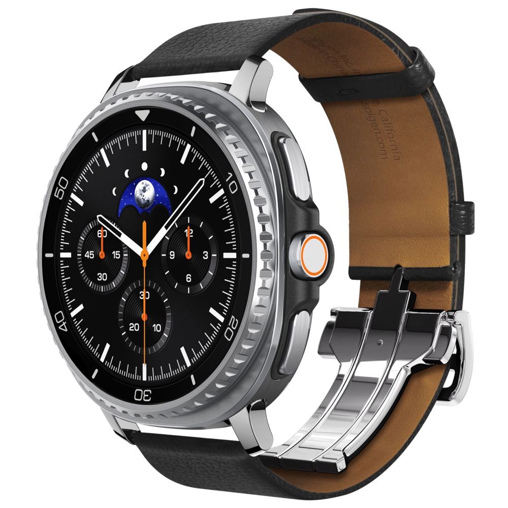 Juoda odinė apyrankė "Spigen Enzo" laikrodžiui Samsung Galaxy Watch 8 / Classic (40 / 44 / 46 MM)