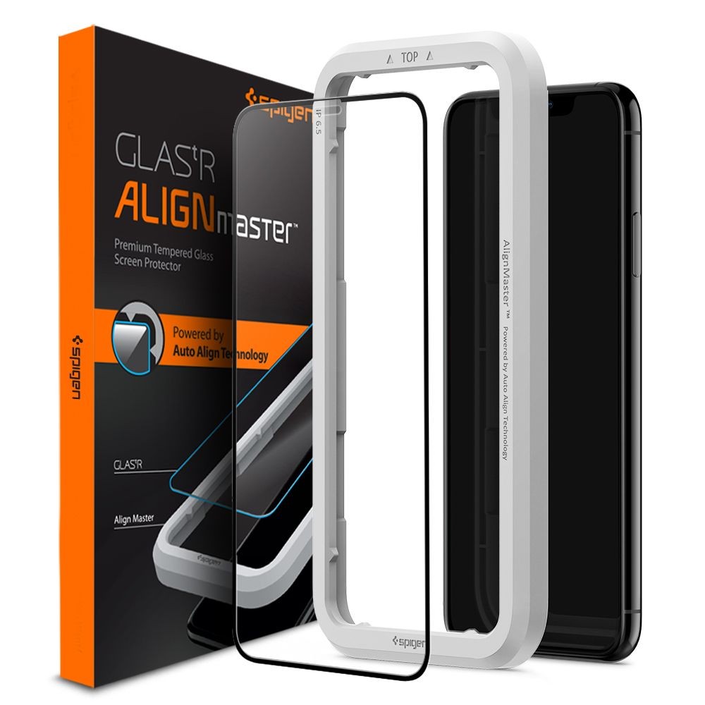 Juodas apsauginis grūdintas stiklas "Spigen Glass Fc" telefonui  Apple Iphone XR / 11 