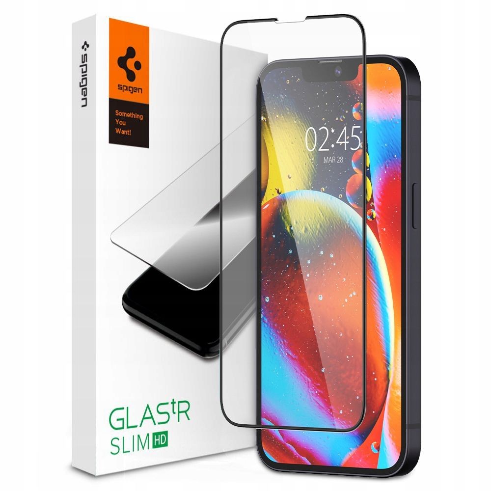 Apsauginis stiklas juodais kraštais Spigen "Glass tR Slim" telefonui iPhone 13 / 13 PRO / 14