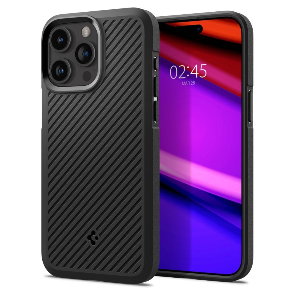 Juodas, išskirtinės tekstūros dėklas "Spigen Core Armor" telefonui iPhone 15 Pro Max