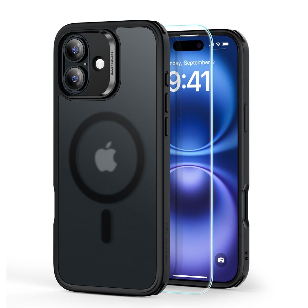 Juodas, pusiau skaidrus dėklas + stikliukas "ESR Classic Hibrid Halolock Magsafe & Tempered Glass" telefonui Apple iPhone 16
