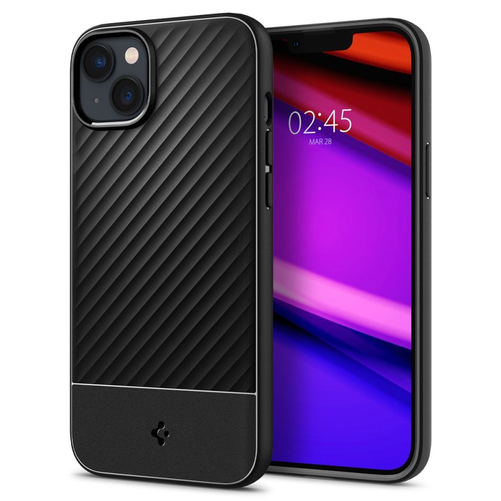 Juodas, išskirtinės tekstūros dėklas "Spigen Core Armor" telefonui iPhone 14