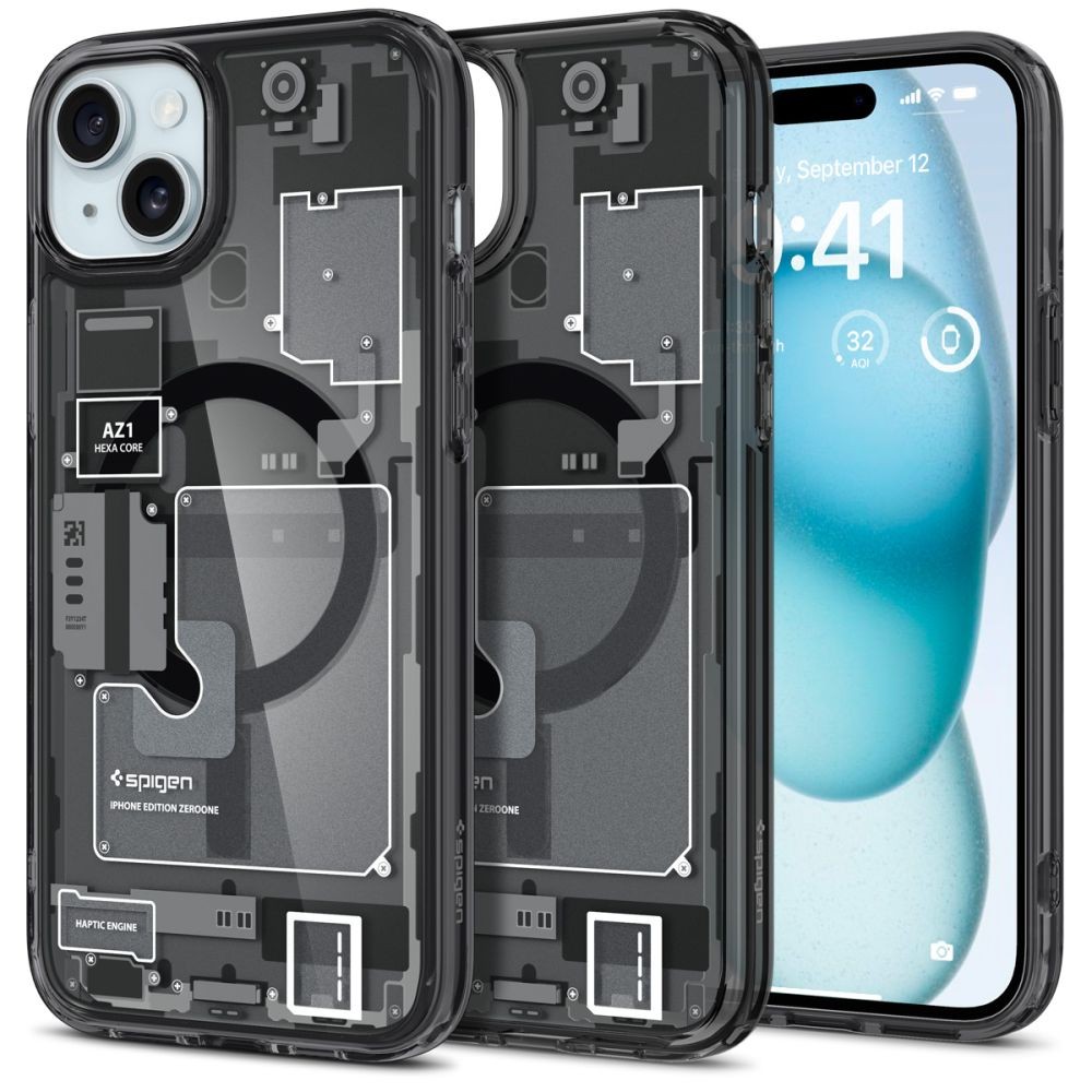 Išskirtinio dizaino dėklas "Spigen Ultra Hybrid Mag Magsafe Zero One" telefonui iPhone 15 Plus