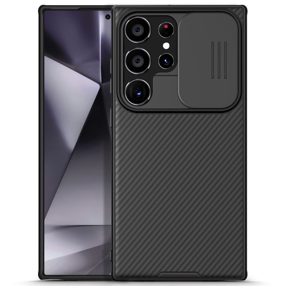 Juodas dėklas su kameros apsauga "Nillkin Camshield Pro" telefonui Samsung Galaxy S24 Ultra