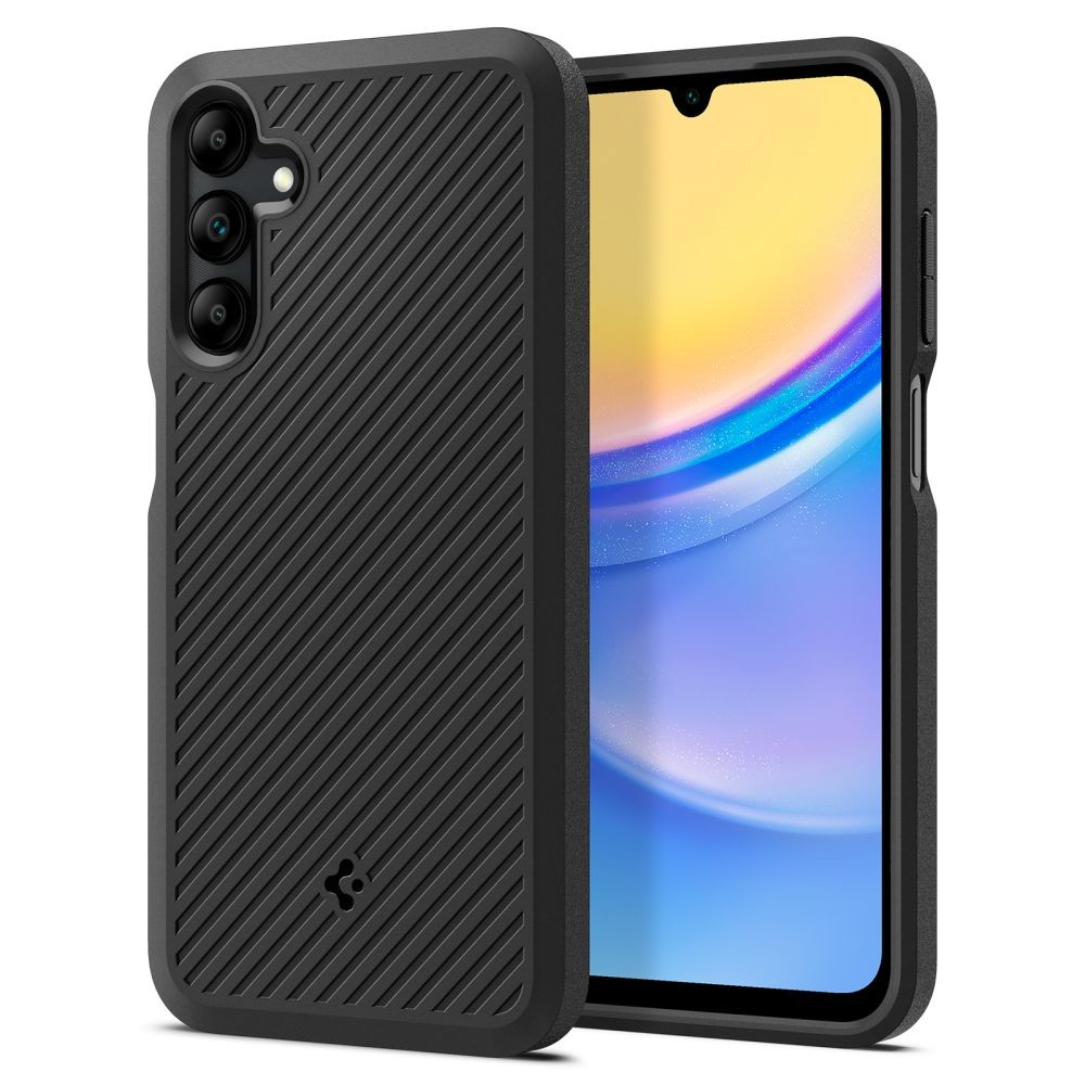 Juodas, išskirtinės tekstūros dėklas "Spigen Core Armor" telefonui Samsung Galaxy A15 4G / 5G