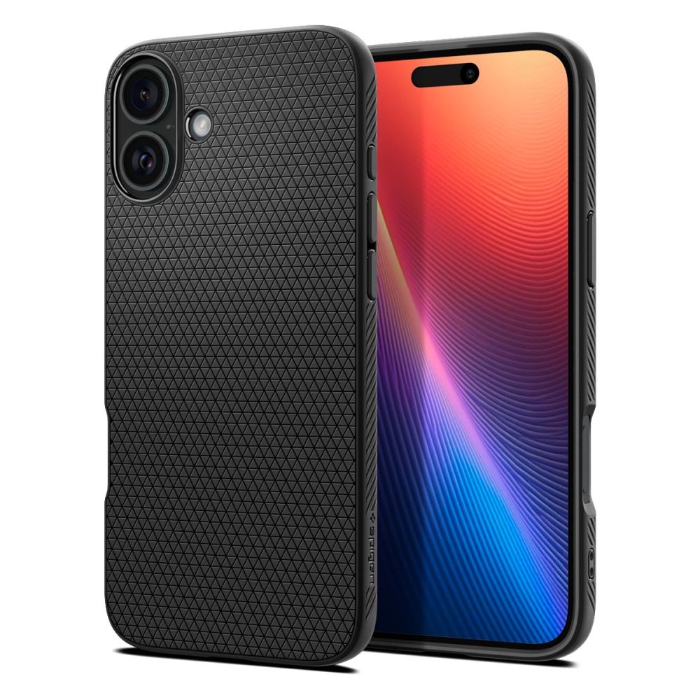 Juodas originalios tekstūros dėklas "Spigen Liquid Air" telefonui Apple iPhone 16 