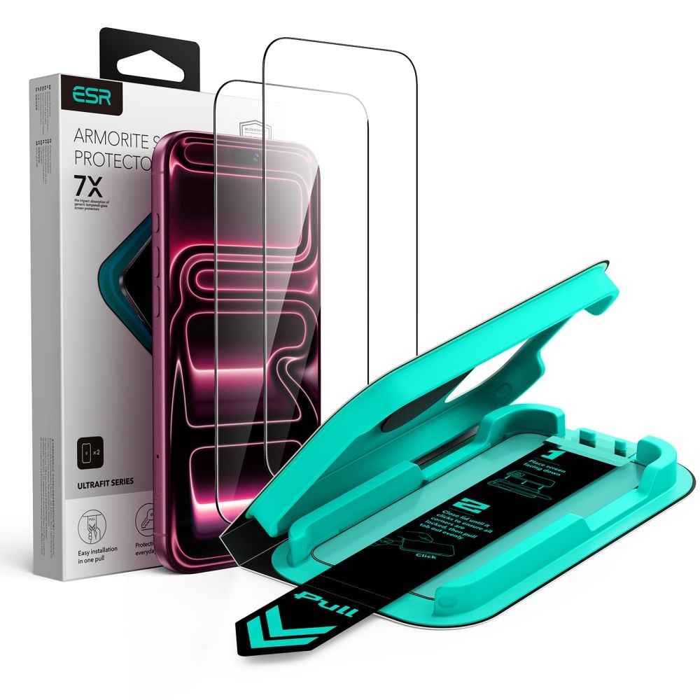 Apsauginis stikliukas juodais kraštais ESR ULTRAFIT ARMORITE TEMPERED GLASS 2-PACK (2-vnt.) telefonui Apple Iphone 17 PRO MAX / 18 PRO MAX