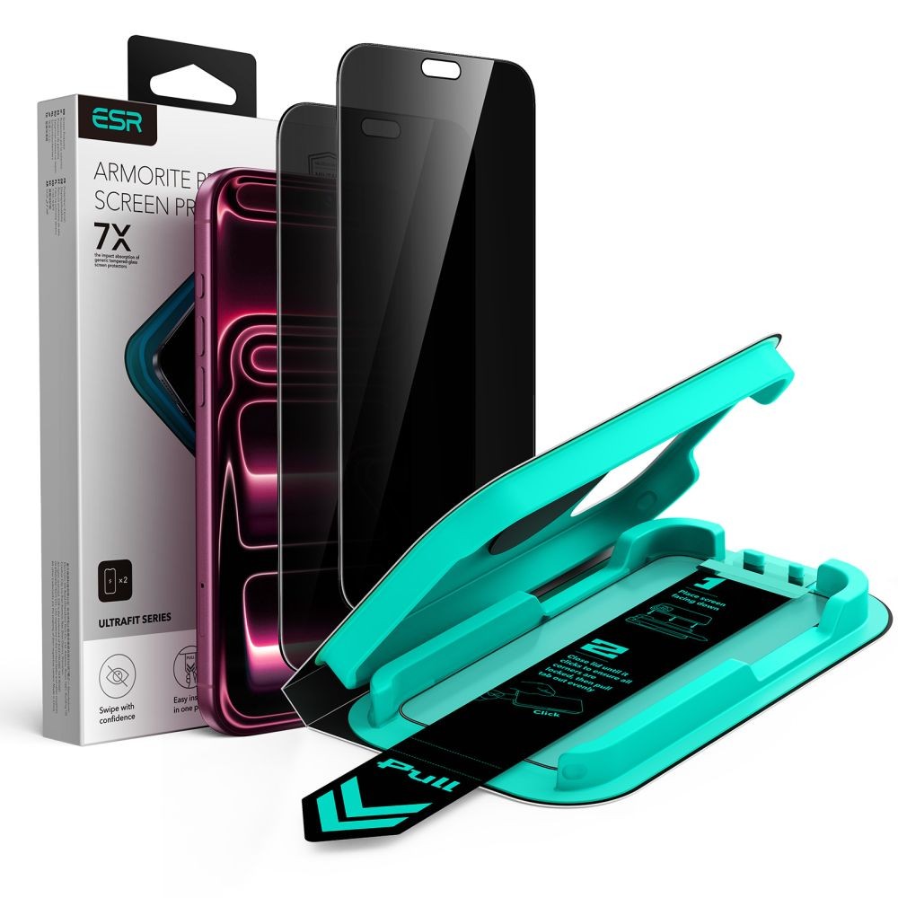 Privatumą suteikiantis stikliukas ESR ULTRAFIT ARMORITE TEMPERED GLASS PRIVACY 2-PACK (2-vnt.) telefonui Apple IPhone 18 PRO