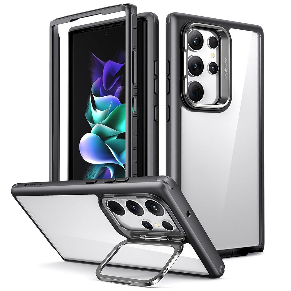Dviejų dalių skaidrus su juodomis detalėmis dėklas/stovas "Esr Shock Armor Classic Kickstand" telefonui Galaxy S23 Ultra