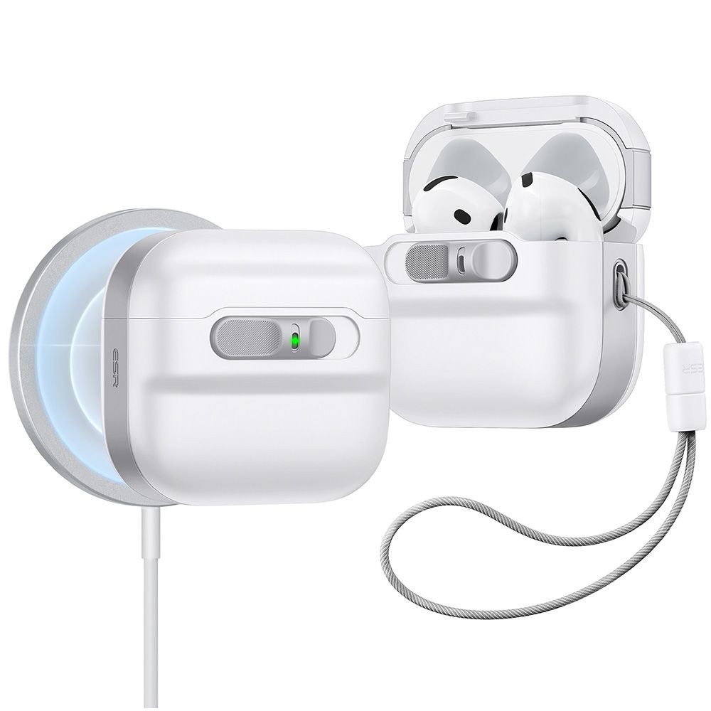 Baltos spalvos ausinių dėklas "ESR Pulse Halolock Magsafe" skirtas Apple Airpods 4