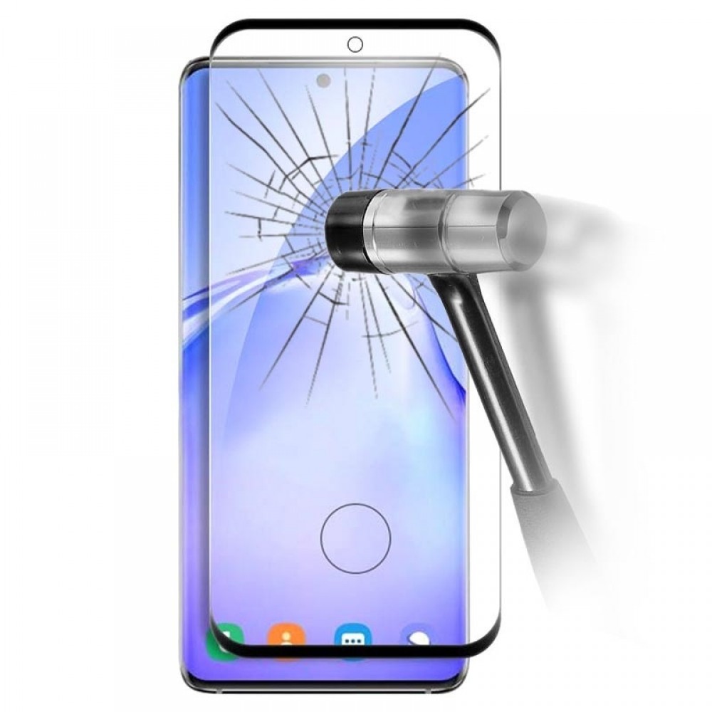 Apsauginis grūdintas stiklas juodais kraštais ''5D Full Glue'' telefonui Samsung S20 Ultra (G988) / S11 Plus (Su išpjovimu piršto antspaudui)