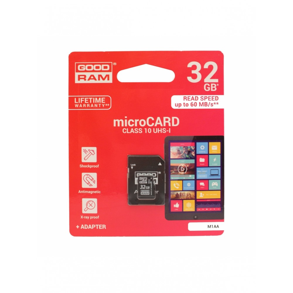 Atminties korta GOODRAM MicroSD 32Gb (class 10) + SD adapter