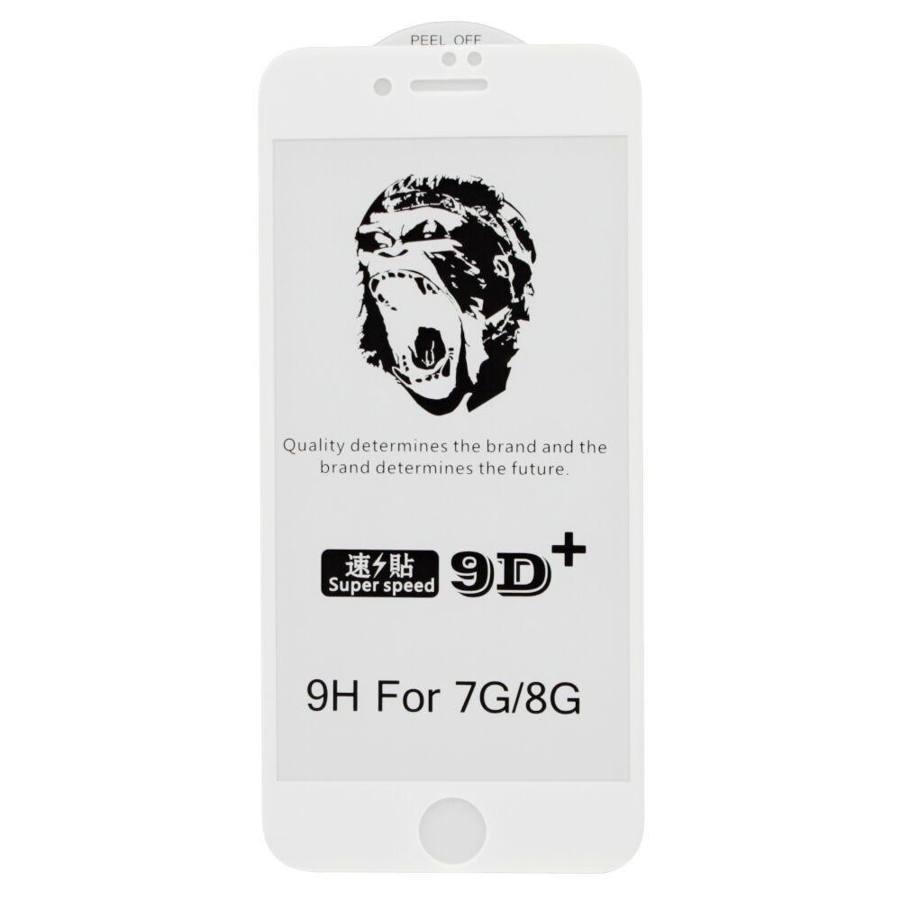 Baltais apvadais apsauginis grūdintas stiklas "9D Gorilla" telefonui Apple iPhone 7 / 8 / SE 2020 / SE 2022 