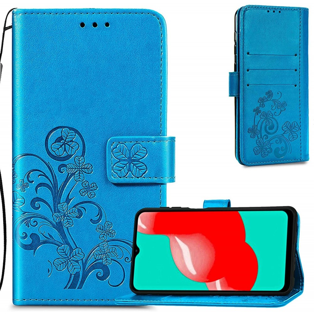 Mėlynas atverčiamas dėklas "Gėlių knyga" telefonui Samsung Galaxy A22 4G