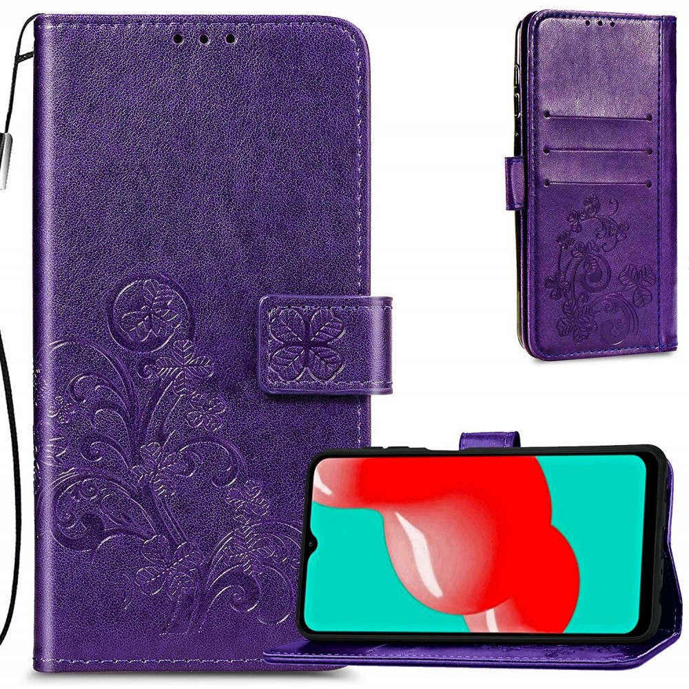 Violetinis atverčiamas dėklas "Gėlių knyga" telefonui Samsung Galaxy A22 5G